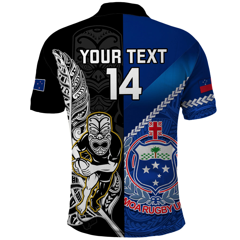 Custom New Zealand And Samoa Rugby Polo Shirt All Black Tiki Fern Mix Manu Samoa 2023 World Cup LT14 - Polynesian Pride