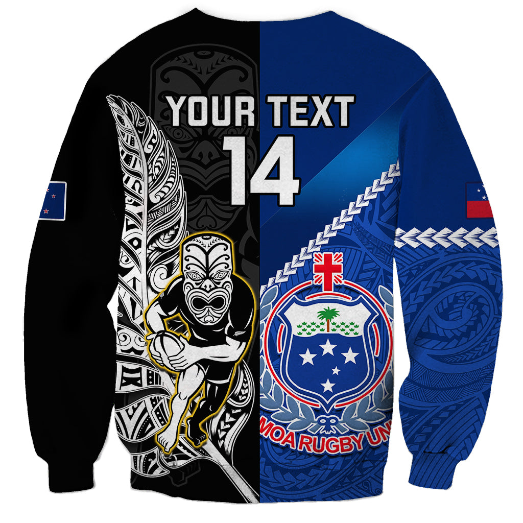 Custom New Zealand And Samoa Rugby Sweatshirt All Black Tiki Fern Mix Manu Samoa 2023 World Cup LT14 - Polynesian Pride