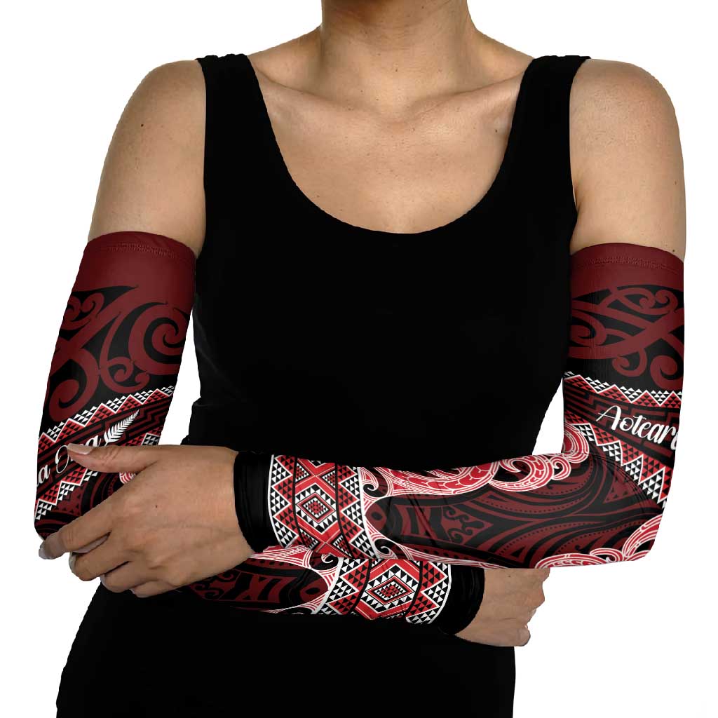 Kia Ora New Zealand Arm Sleeves Maori Language Week Whero Taniko Motif - Polynesian Pride