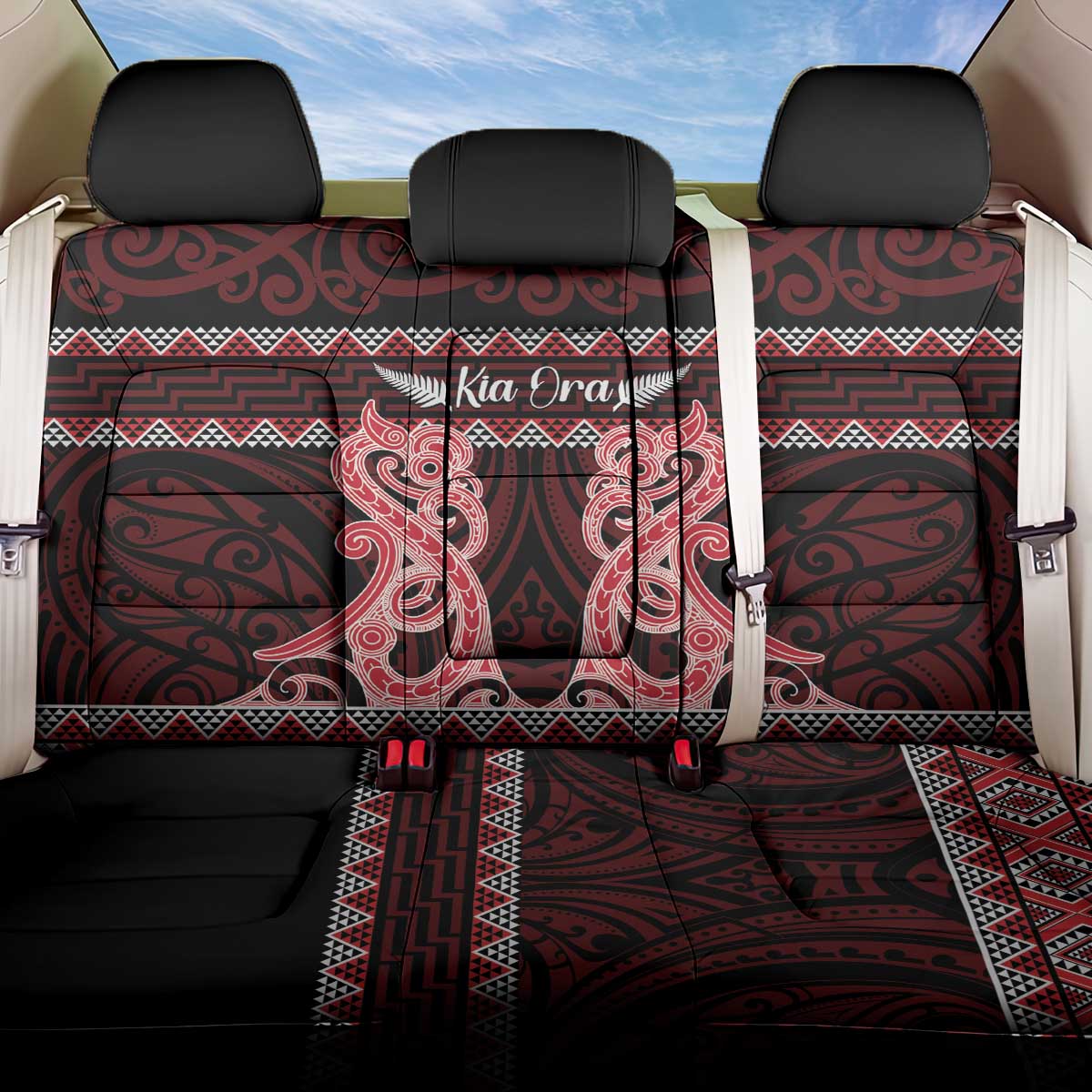 Kia Ora New Zealand Back Car Seat Cover Maori Language Week Whero Taniko Motif - Polynesian Pride