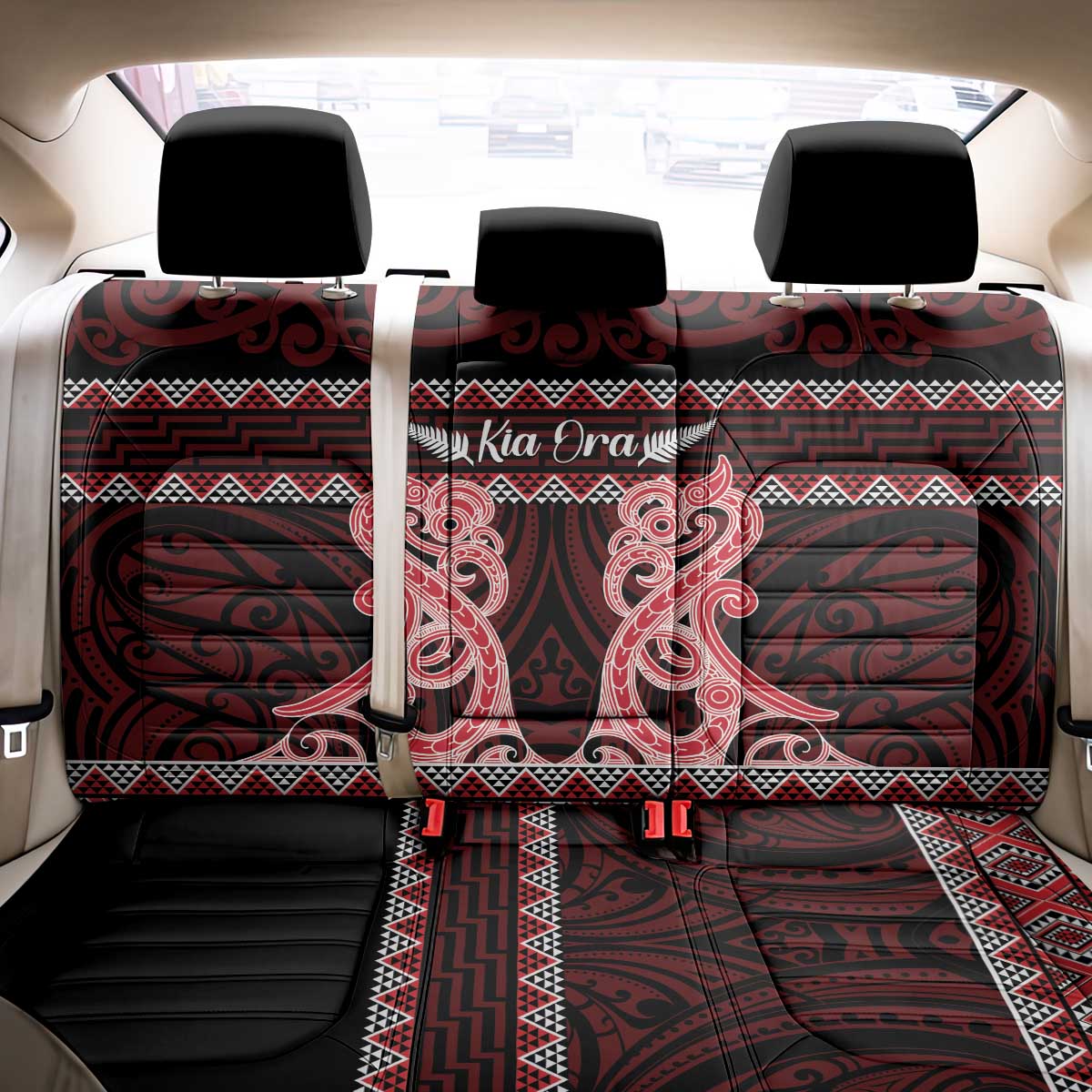 Kia Ora New Zealand Back Car Seat Cover Maori Language Week Whero Taniko Motif - Polynesian Pride