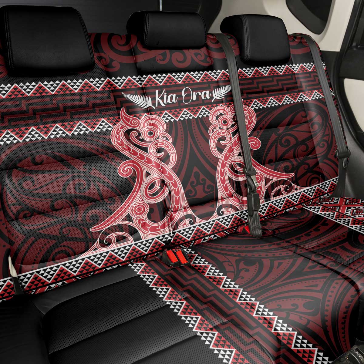 Kia Ora New Zealand Back Car Seat Cover Maori Language Week Whero Taniko Motif - Polynesian Pride
