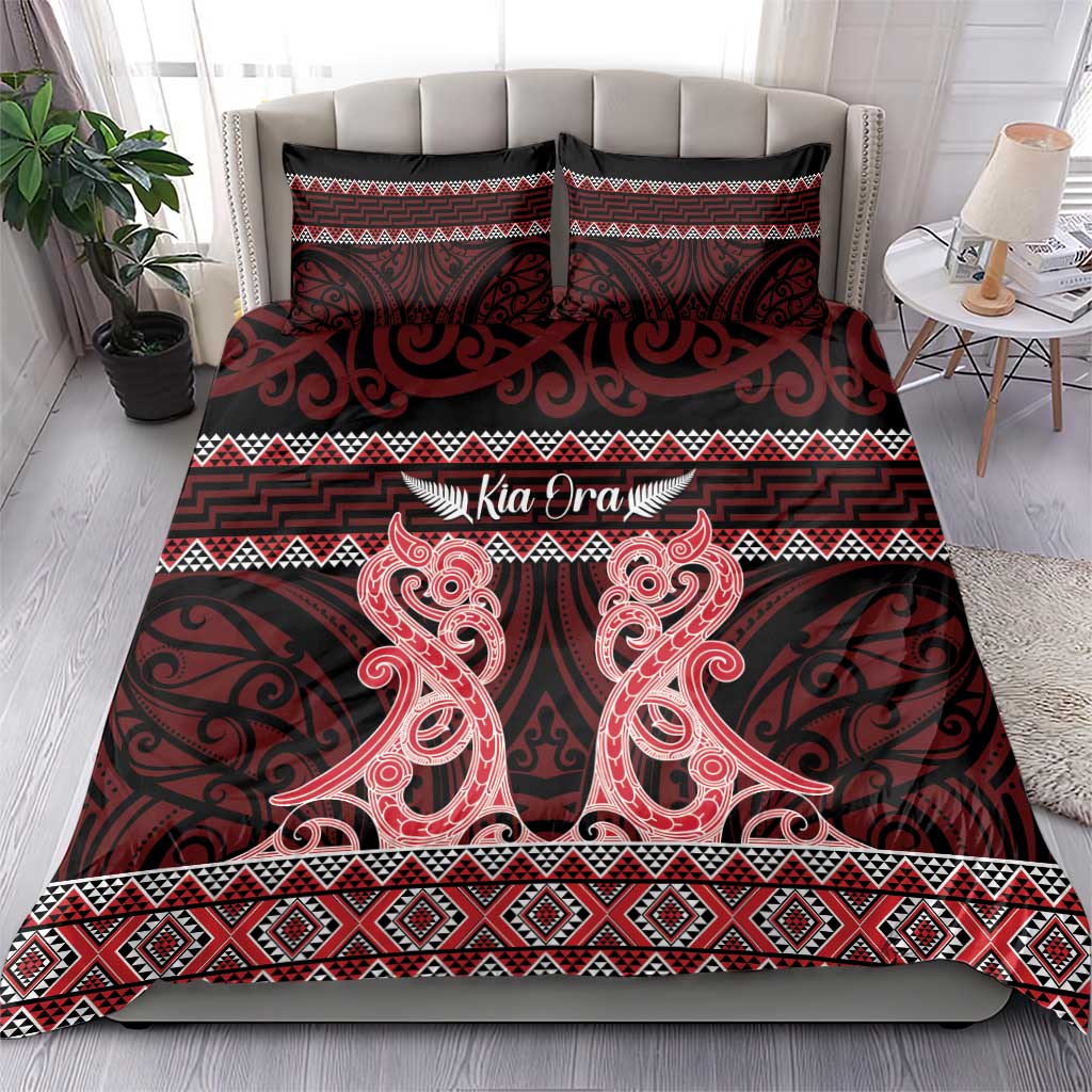 Kia Ora New Zealand Bedding Set Maori Language Week Whero Taniko Motif - Polynesian Pride