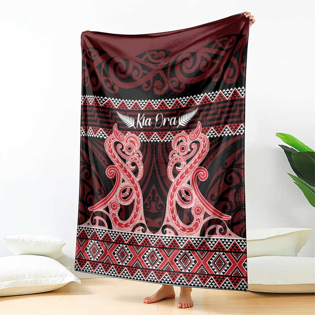 Kia Ora New Zealand Blanket Maori Language Week Whero Taniko Motif - Polynesian Pride