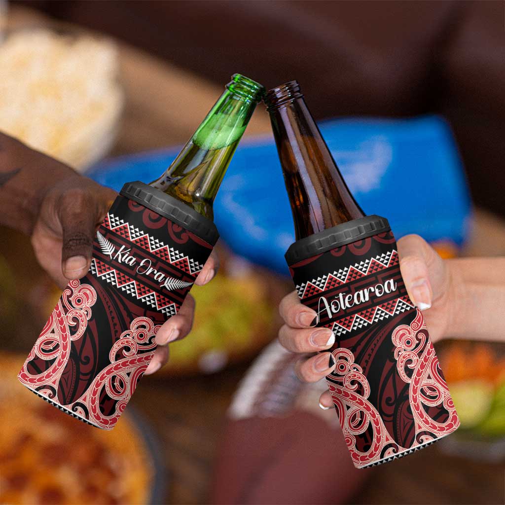 Kia Ora New Zealand 4 in 1 Can Cooler Tumbler Maori Language Week Whero Taniko Motif - Polynesian Pride