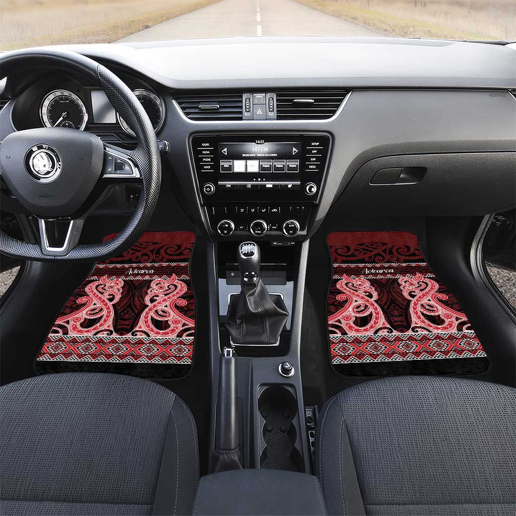 Kia Ora New Zealand Car Mats Maori Language Week Whero Taniko Motif - Polynesian Pride