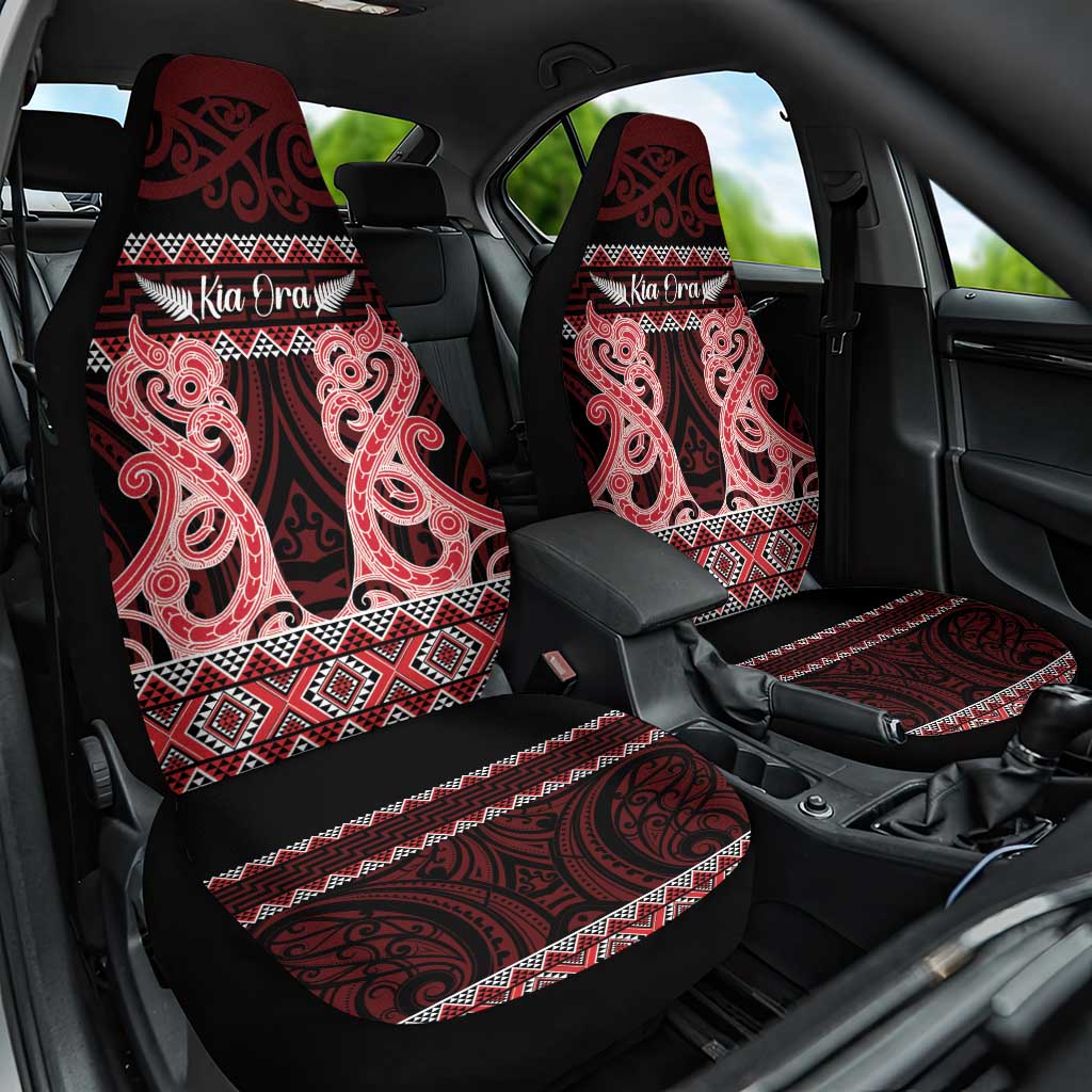 Kia Ora New Zealand Car Seat Cover Maori Language Week Whero Taniko Motif - Polynesian Pride