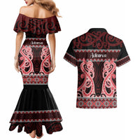 Kia Ora New Zealand Couples Matching Mermaid Dress and Hawaiian Shirt Maori Language Week Whero Taniko Motif - Polynesian Pride