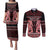 Kia Ora New Zealand Couples Matching Puletasi and Long Sleeve Button Shirt Maori Language Week Whero Taniko Motif - Polynesian Pride