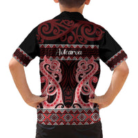 Kia Ora New Zealand Family Matching Off The Shoulder Long Sleeve Dress and Hawaiian Shirt Maori Language Week Whero Taniko Motif - Polynesian Pride