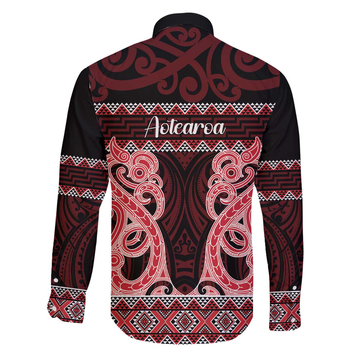 Kia Ora New Zealand Family Matching Off The Shoulder Long Sleeve Dress and Hawaiian Shirt Maori Language Week Whero Taniko Motif - Polynesian Pride