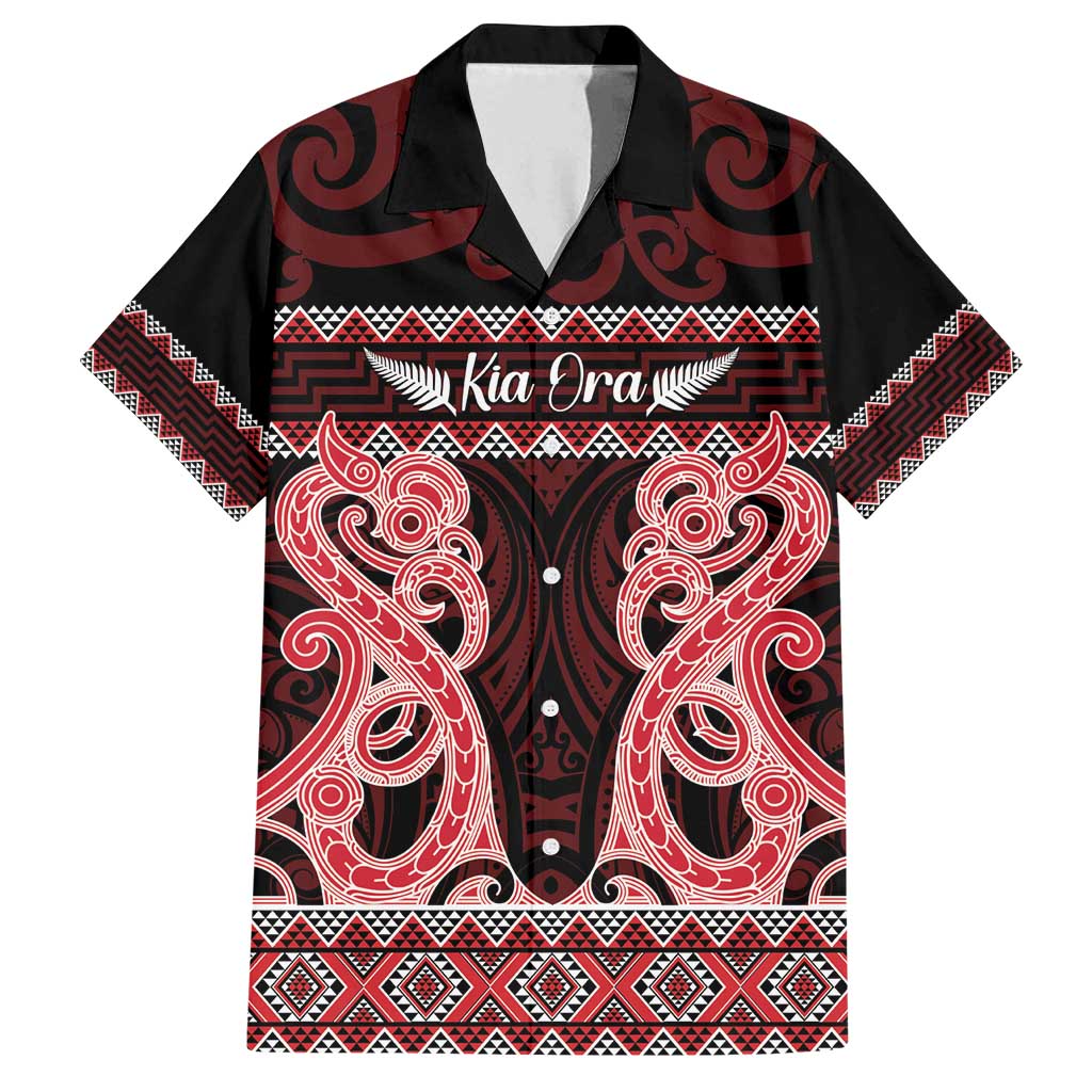 Kia Ora New Zealand Family Matching Puletasi and Hawaiian Shirt Maori Language Week Whero Taniko Motif - Polynesian Pride