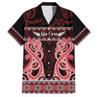 Kia Ora New Zealand Family Matching Short Sleeve Bodycon Dress and Hawaiian Shirt Maori Language Week Whero Taniko Motif - Polynesian Pride