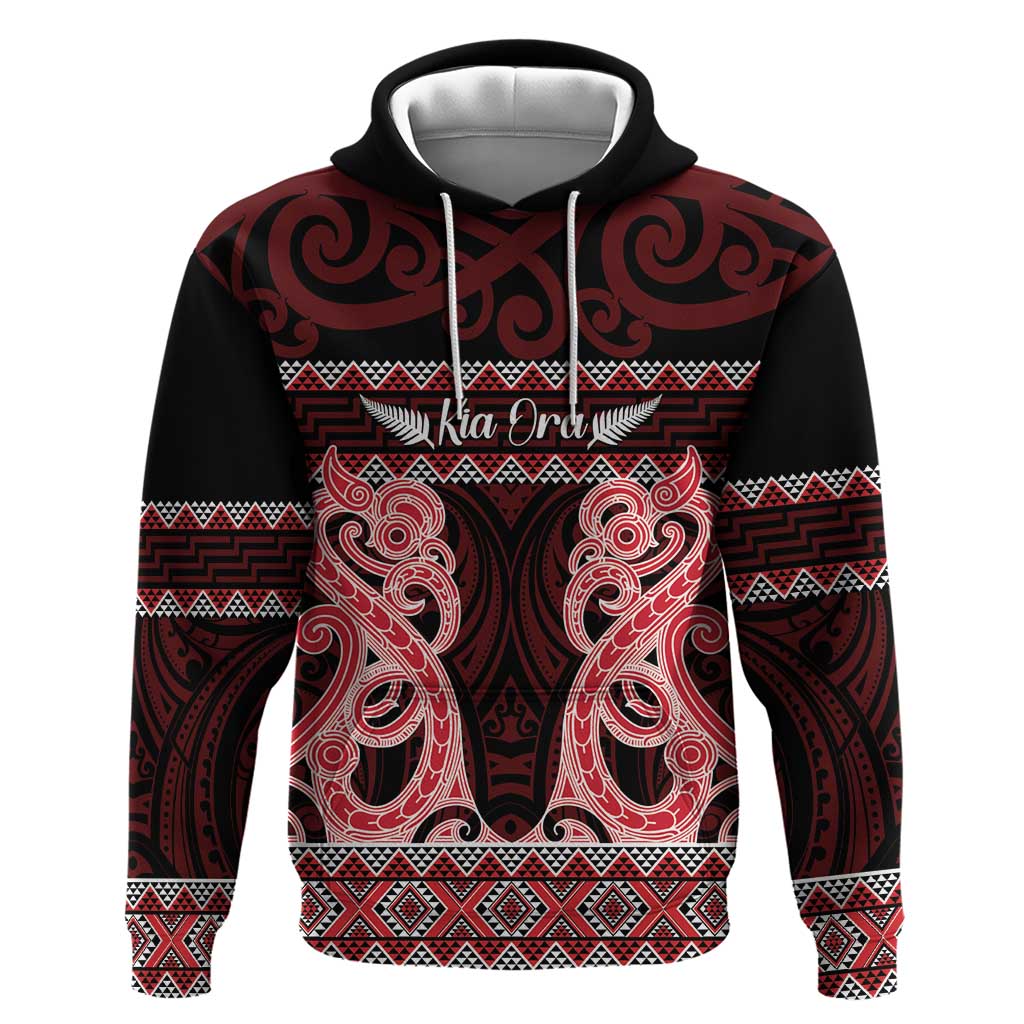 Kia Ora New Zealand Hoodie Maori Language Week Whero Taniko Motif - Polynesian Pride