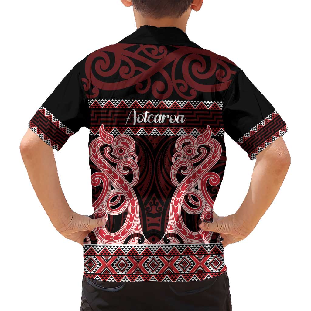 Kia Ora New Zealand Kid Hawaiian Shirt Maori Language Week Whero Taniko Motif - Polynesian Pride