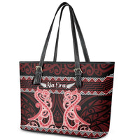 Kia Ora New Zealand Leather Tote Bag Maori Language Week Whero Taniko Motif - Polynesian Pride