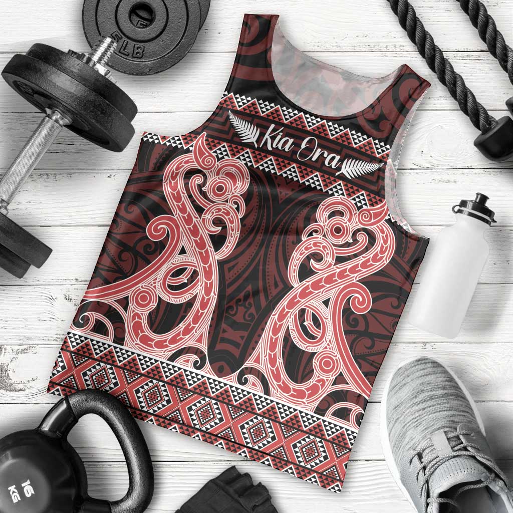 Kia Ora New Zealand Men Tank Top Maori Language Week Whero Taniko Motif - Polynesian Pride