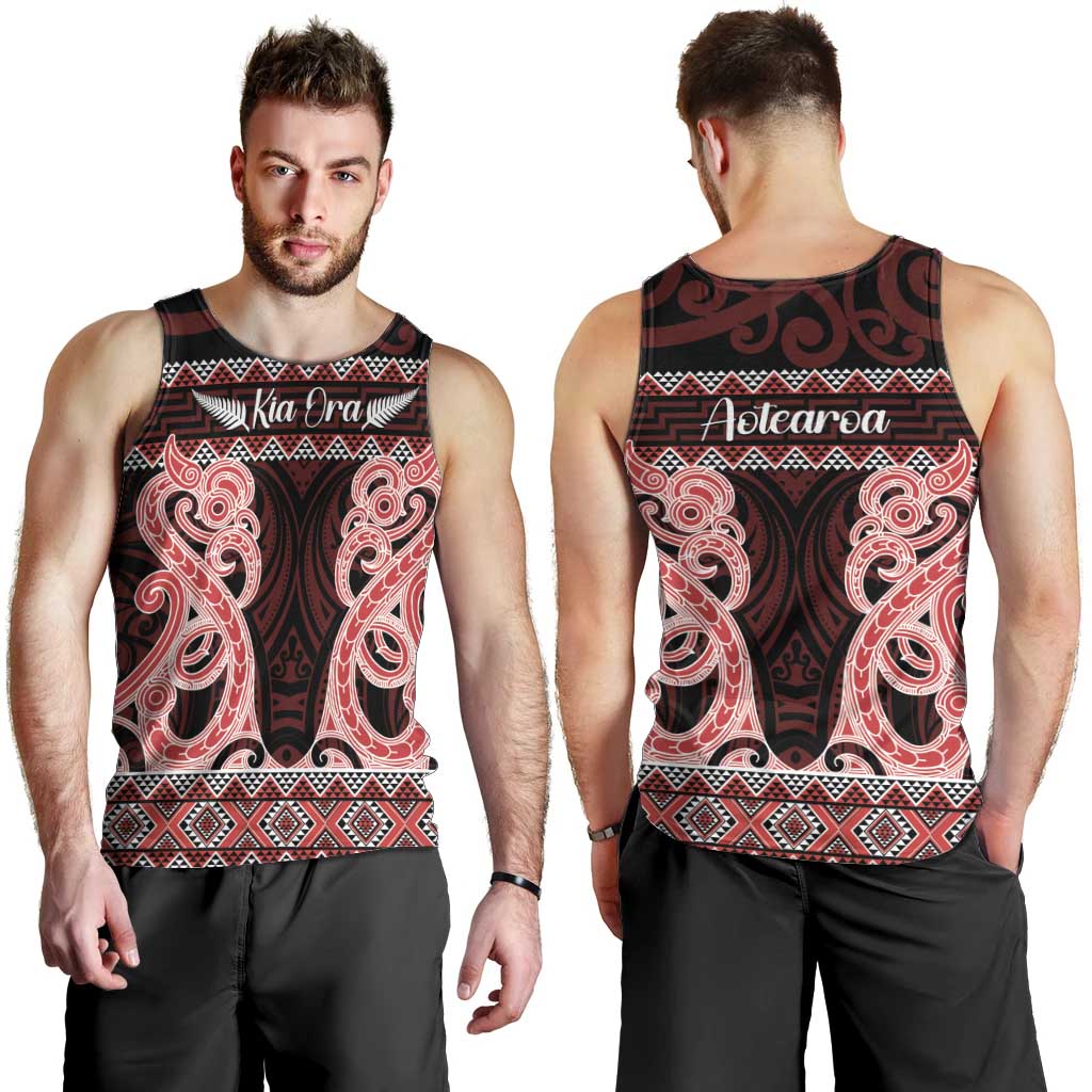 Kia Ora New Zealand Men Tank Top Maori Language Week Whero Taniko Motif - Polynesian Pride
