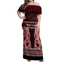 Kia Ora New Zealand Off Shoulder Maxi Dress Maori Language Week Whero Taniko Motif - Polynesian Pride