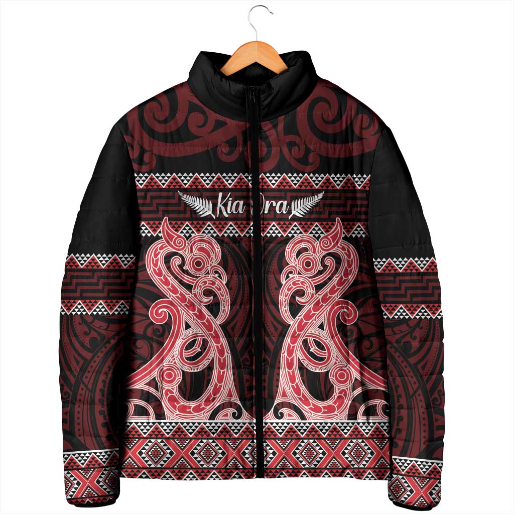 Kia Ora New Zealand Padded Jacket Maori Language Week Whero Taniko Motif - Polynesian Pride
