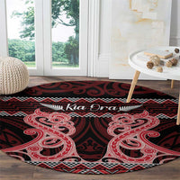 Kia Ora New Zealand Round Carpet Maori Language Week Whero Taniko Motif - Polynesian Pride