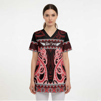 Kia Ora New Zealand Scrub Top Maori Language Week Whero Taniko Motif LT14 - Polynesian Pride