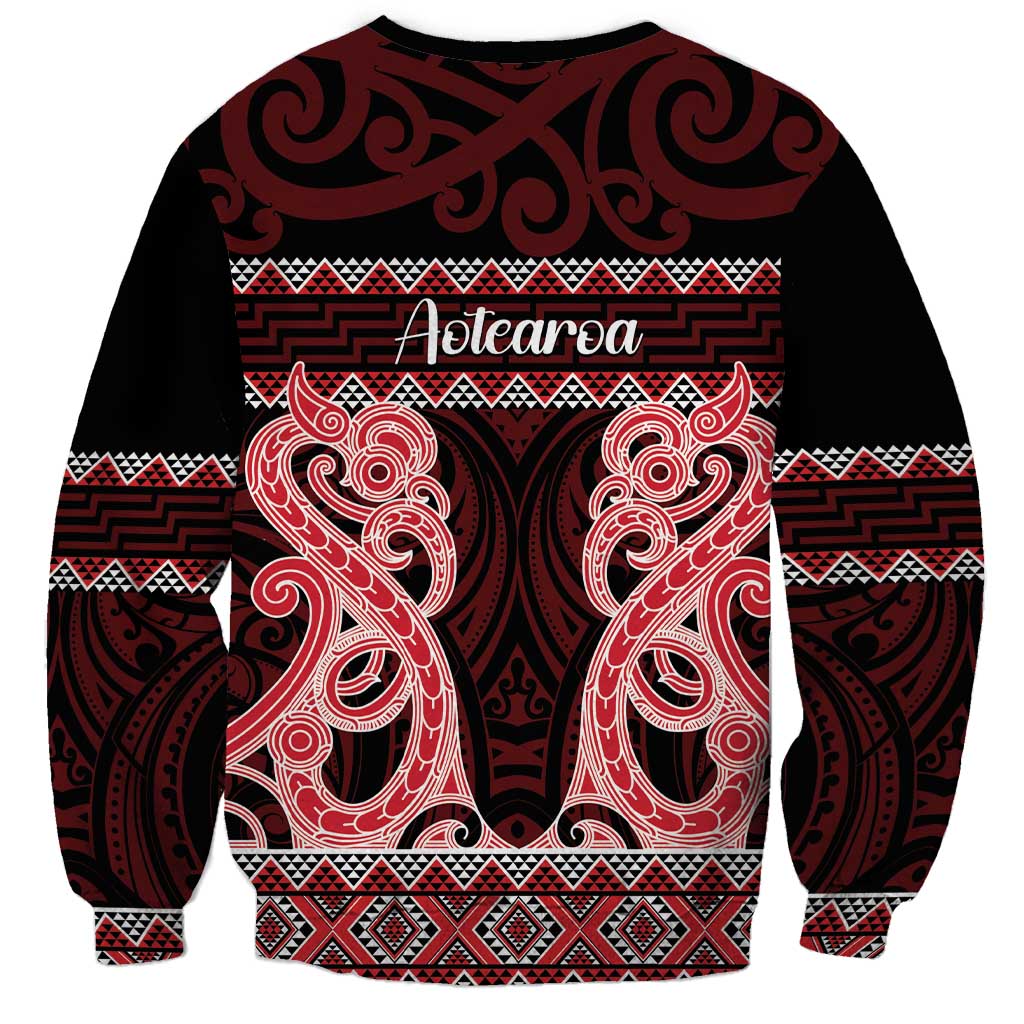 Kia Ora New Zealand Sweatshirt Maori Language Week Whero Taniko Motif - Polynesian Pride