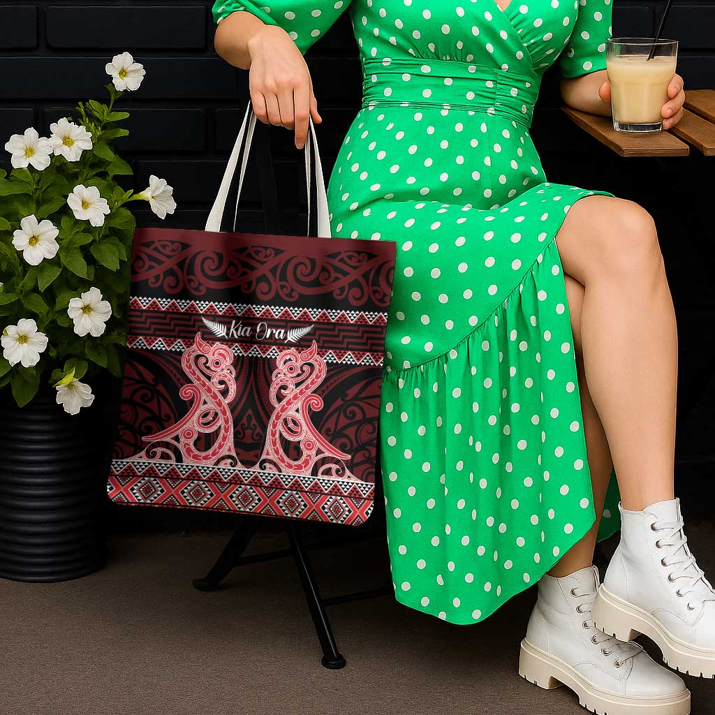 Kia Ora New Zealand Tote Bag Maori Language Week Whero Taniko Motif - Polynesian Pride