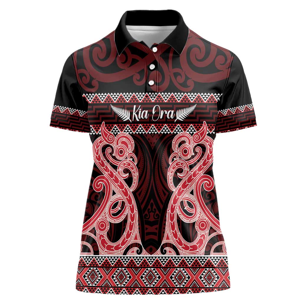 Kia Ora New Zealand Women Polo Shirt Maori Language Week Whero Taniko Motif - Polynesian Pride