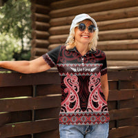 Kia Ora New Zealand Women Polo Shirt Maori Language Week Whero Taniko Motif - Polynesian Pride