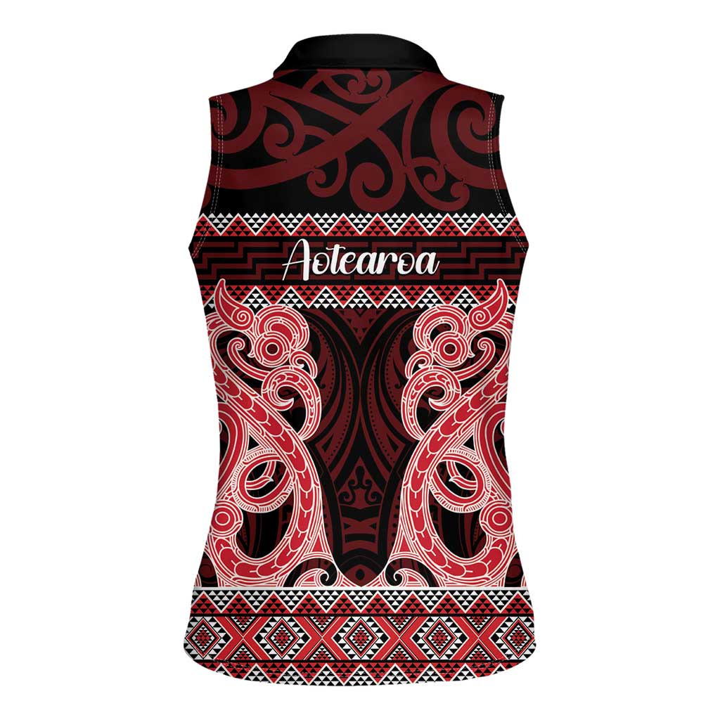 Kia Ora New Zealand Women Sleeveless Polo Shirt Maori Language Week Whero Taniko Motif - Polynesian Pride