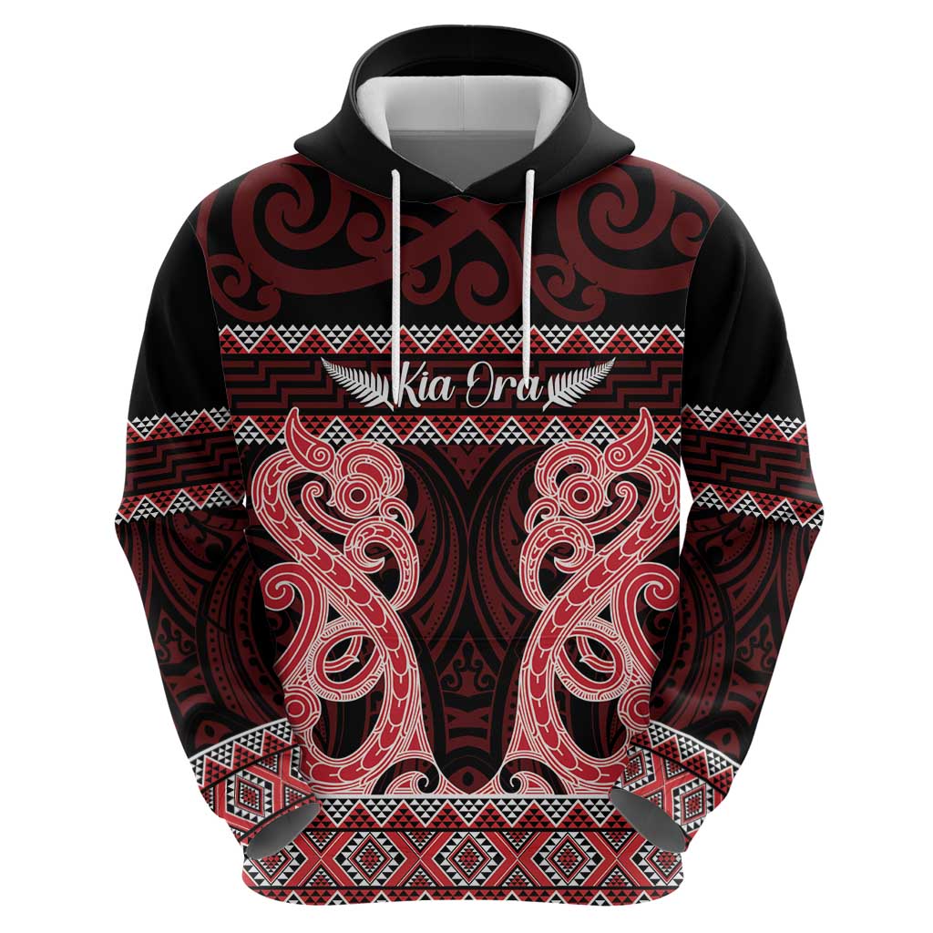 Kia Ora New Zealand Zip Hoodie Maori Language Week Whero Taniko Motif - Polynesian Pride