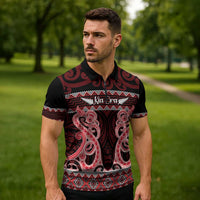 Kia Ora New Zealand Zipper Polo Shirt Maori Language Week Whero Taniko Motif - Polynesian Pride