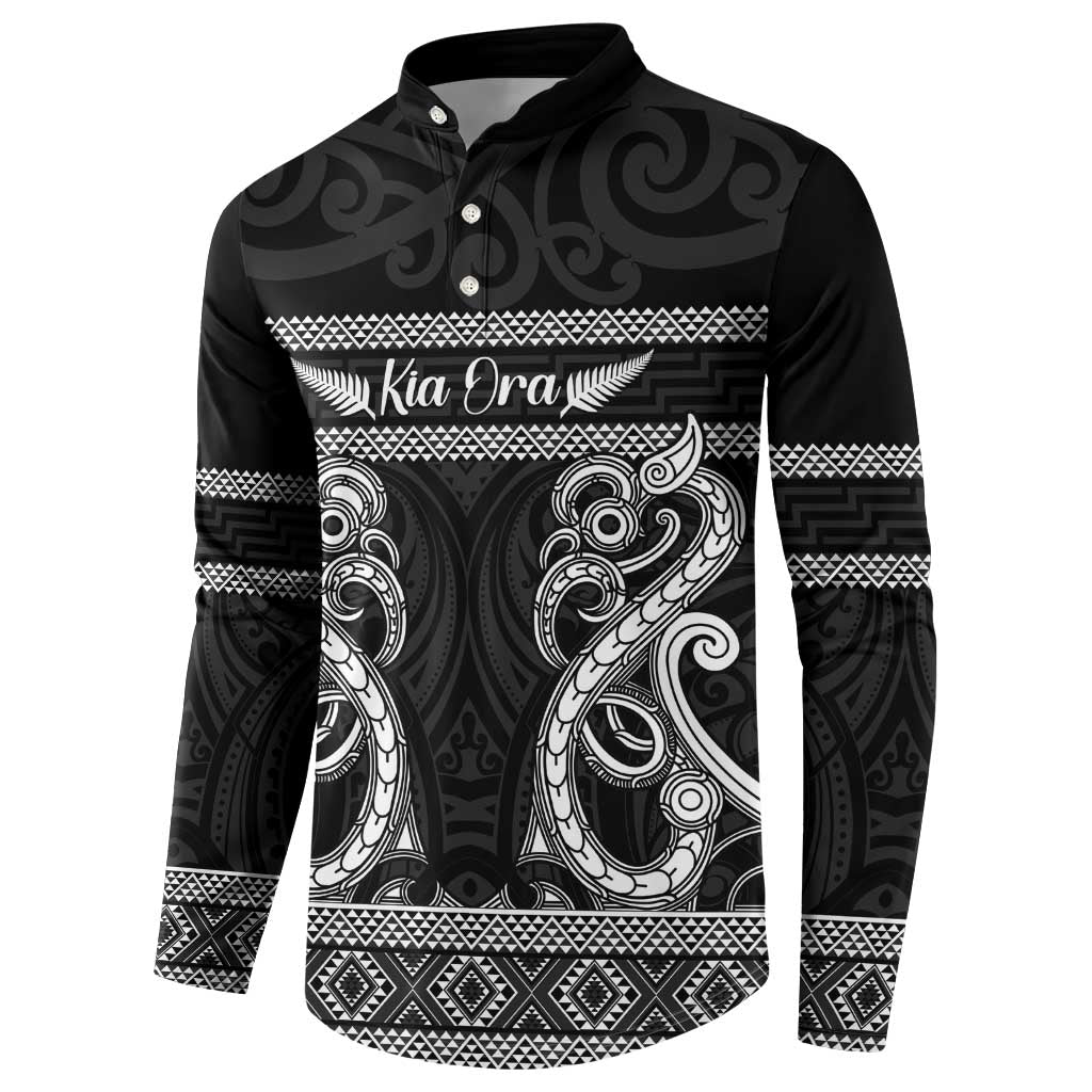 Kia Ora New Zealand Button Sweatshirt Maori Language Week Pango Taniko Motif - Polynesian Pride
