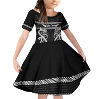 Kia Ora New Zealand Family Matching Off Shoulder Short Dress and Hawaiian Shirt Maori Language Week Pango Taniko Motif - Polynesian Pride