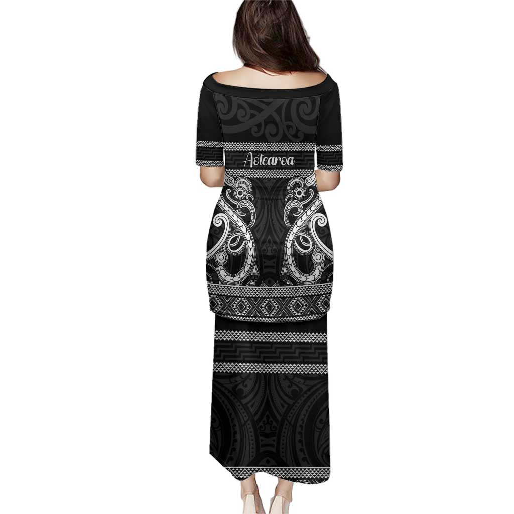 Kia Ora New Zealand Family Matching Puletasi and Hawaiian Shirt Maori Language Week Pango Taniko Motif - Polynesian Pride