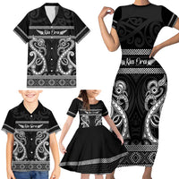 Kia Ora New Zealand Family Matching Short Sleeve Bodycon Dress and Hawaiian Shirt Maori Language Week Pango Taniko Motif - Polynesian Pride
