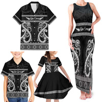 Kia Ora New Zealand Family Matching Tank Maxi Dress and Hawaiian Shirt Maori Language Week Pango Taniko Motif - Polynesian Pride