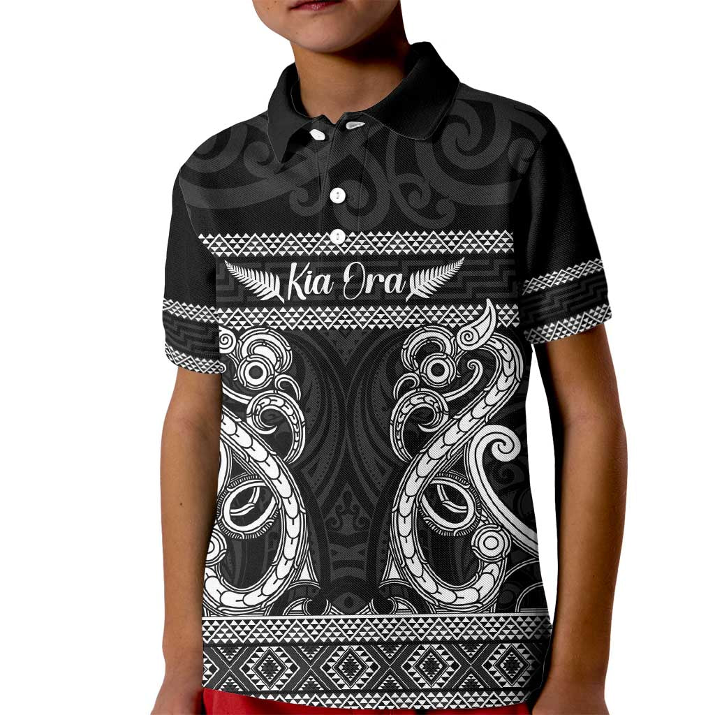 Kia Ora New Zealand Kid Polo Shirt Maori Language Week Pango Taniko Motif - Polynesian Pride