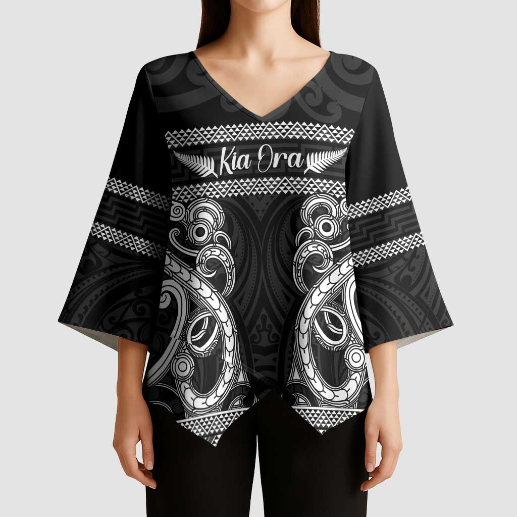 Kia Ora New Zealand Kimono Sleeve Blouse Maori Language Week Pango Taniko Motif - Polynesian Pride