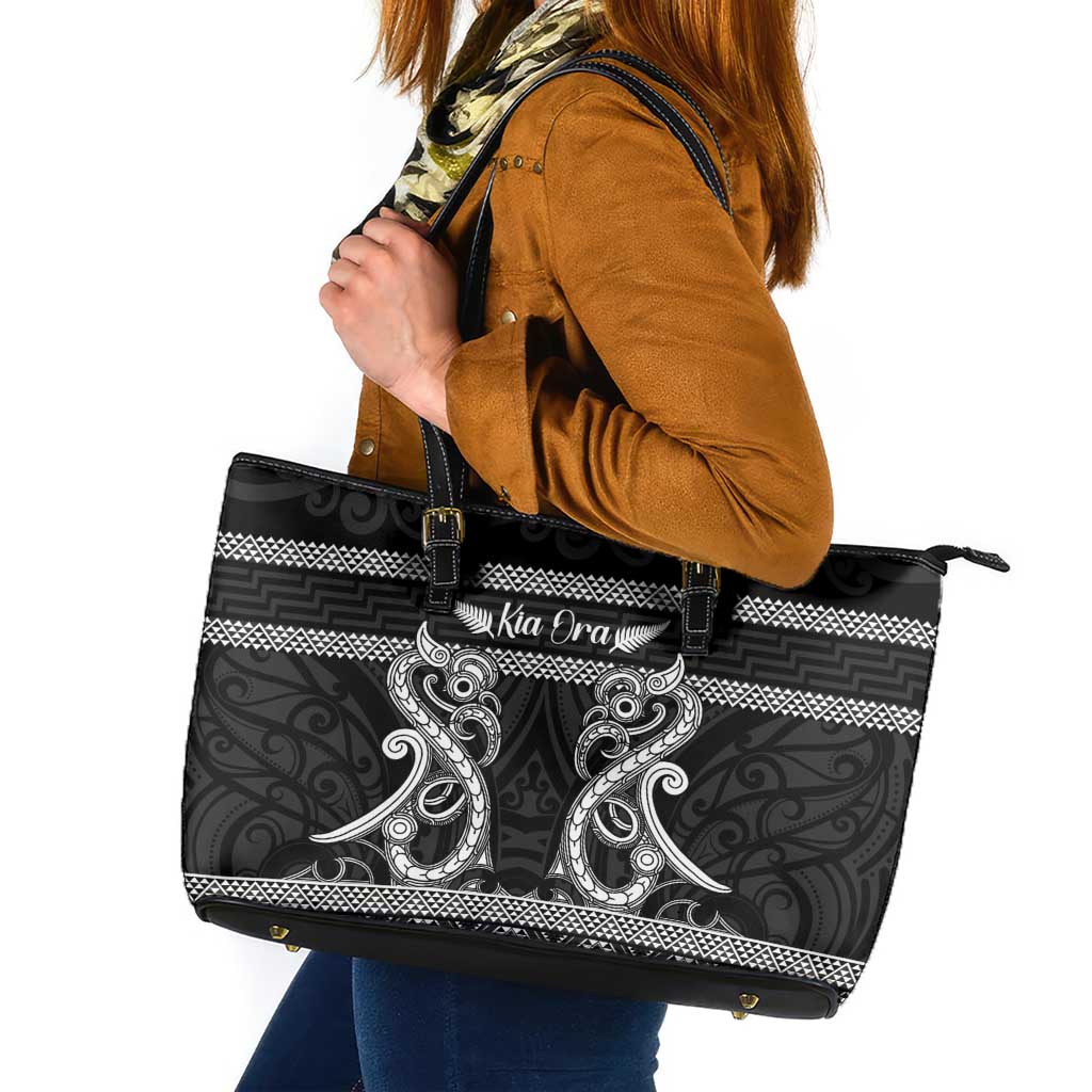 Kia Ora New Zealand Leather Tote Bag Maori Language Week Pango Taniko Motif - Polynesian Pride