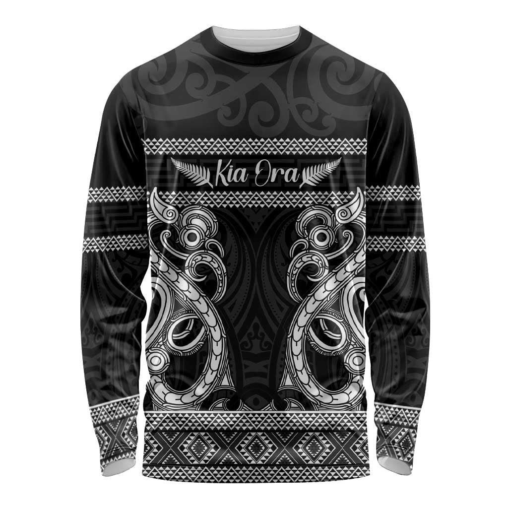 Kia Ora New Zealand Long Sleeve Shirt Maori Language Week Pango Taniko Motif - Polynesian Pride