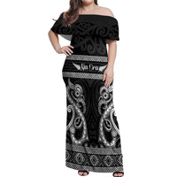 Kia Ora New Zealand Off Shoulder Maxi Dress Maori Language Week Pango Taniko Motif - Polynesian Pride