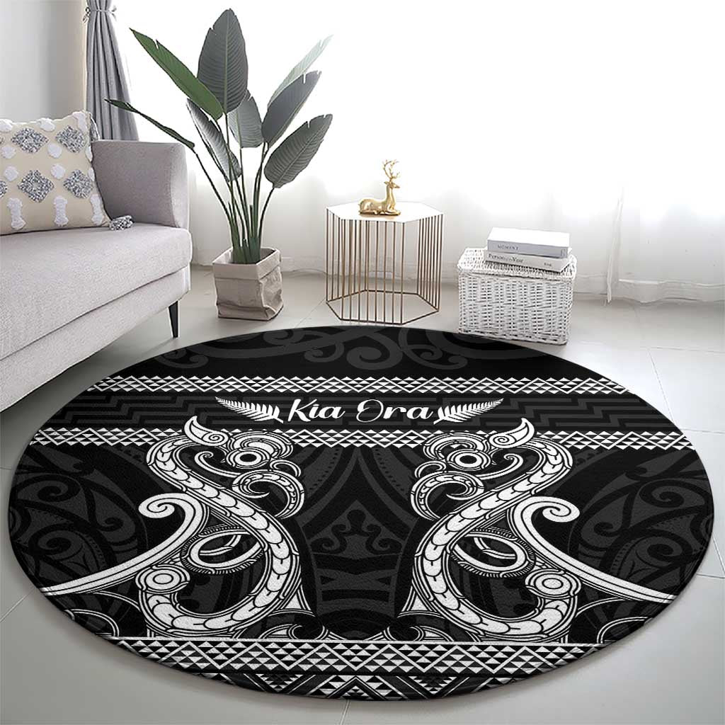 Kia Ora New Zealand Round Carpet Maori Language Week Pango Taniko Motif - Polynesian Pride