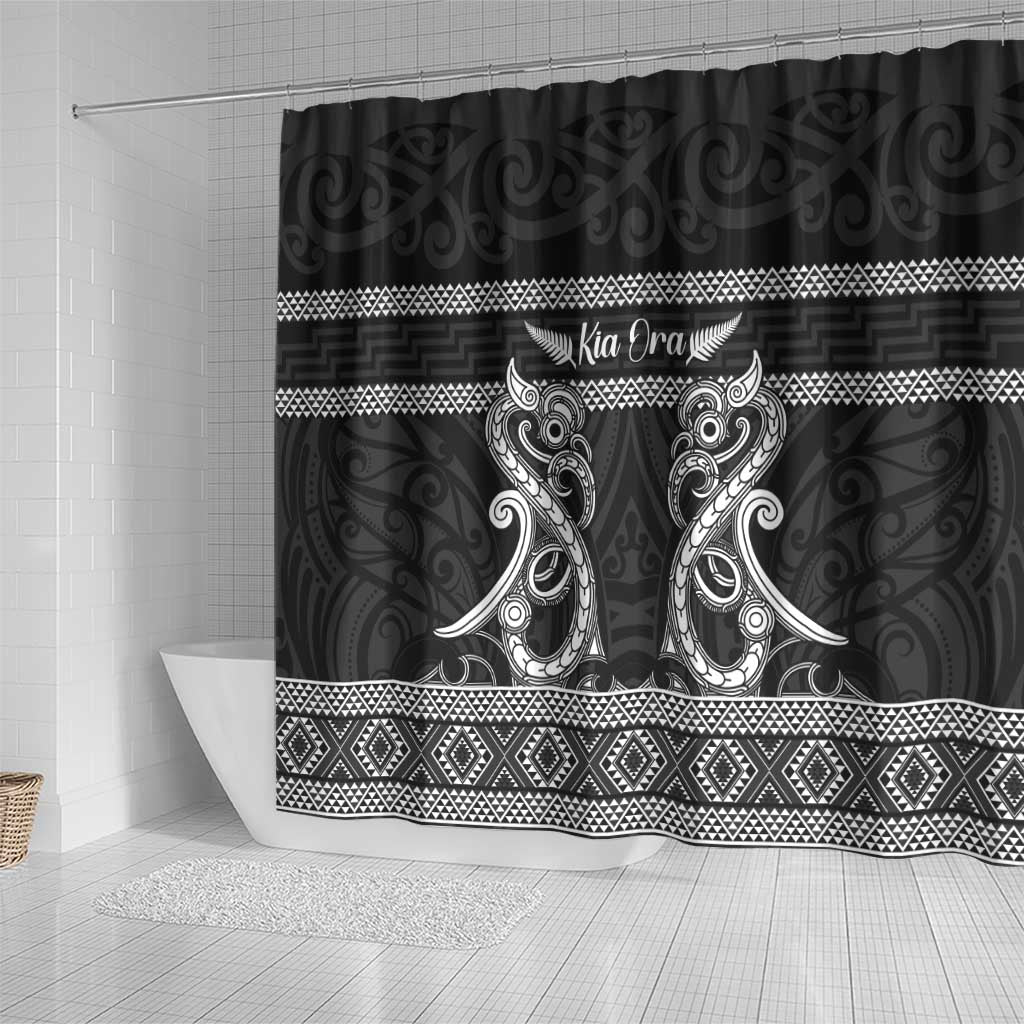 Kia Ora New Zealand Shower Curtain Maori Language Week Pango Taniko Motif - Polynesian Pride
