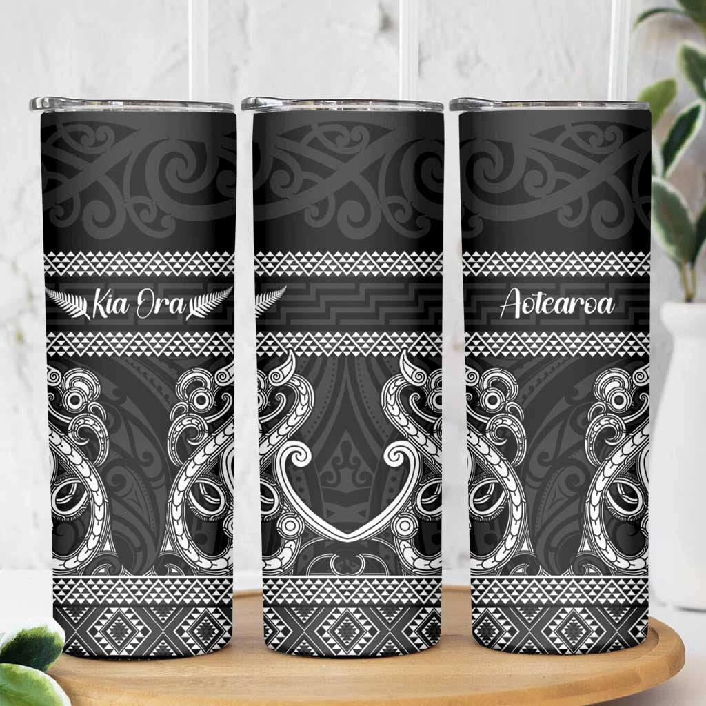 Kia Ora New Zealand Skinny Tumbler Maori Language Week Pango Taniko Motif - Polynesian Pride
