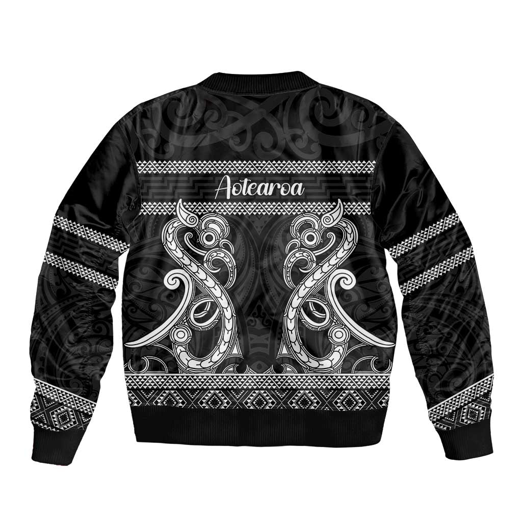 Kia Ora New Zealand Sleeve Zip Bomber Jacket Maori Language Week Pango Taniko Motif - Polynesian Pride