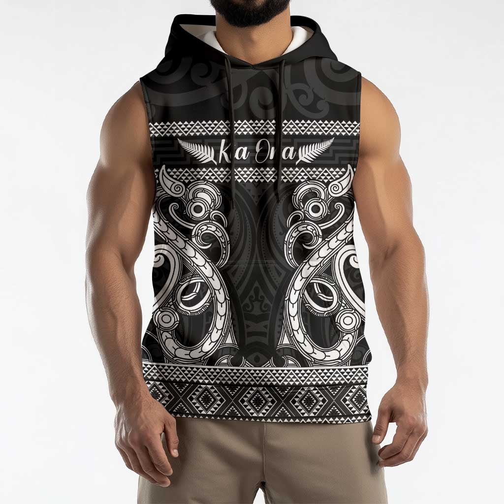 Kia Ora New Zealand Sleeveless Hoodie Maori Language Week Pango Taniko Motif - Polynesian Pride