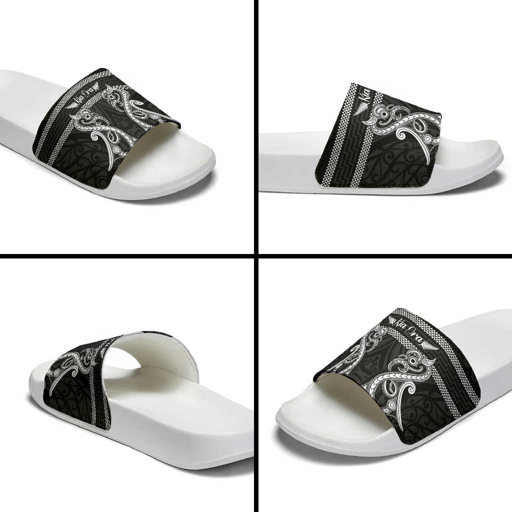 Kia Ora New Zealand Slide Sandals Maori Language Week Pango Taniko Motif - Polynesian Pride