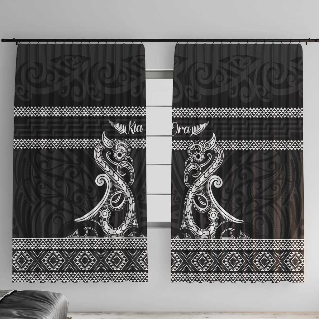 Kia Ora New Zealand Window Curtain Maori Language Week Pango Taniko Motif - Polynesian Pride